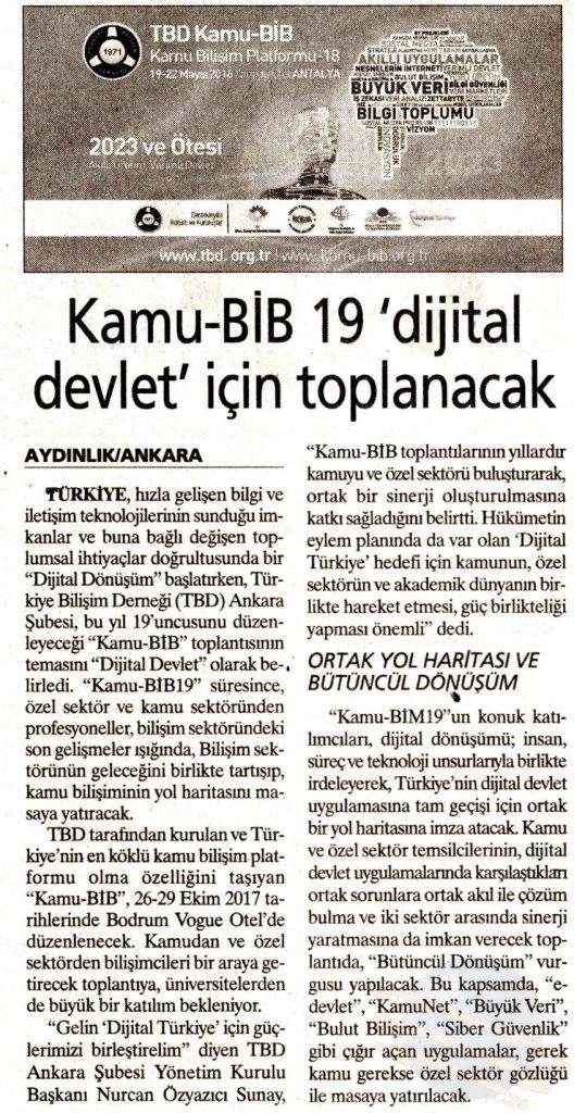 Kamu-BİB 19 'Dijital Devlet' İçin Toplanacak - AYDINLIK