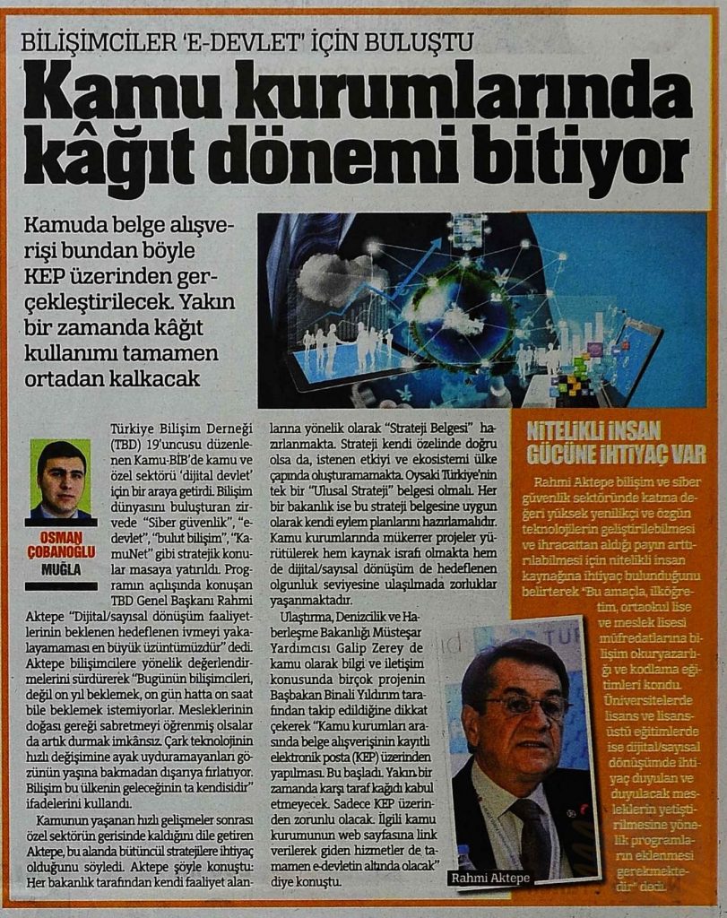 Kamu Kurumlarında Kağıt dönemi Bitiyor - TÜRKİYE GAZETESİ